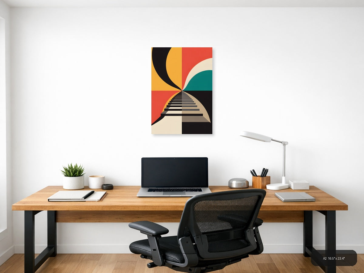 Retro Geometric Staircase Photography Wall Art — A2 / Office