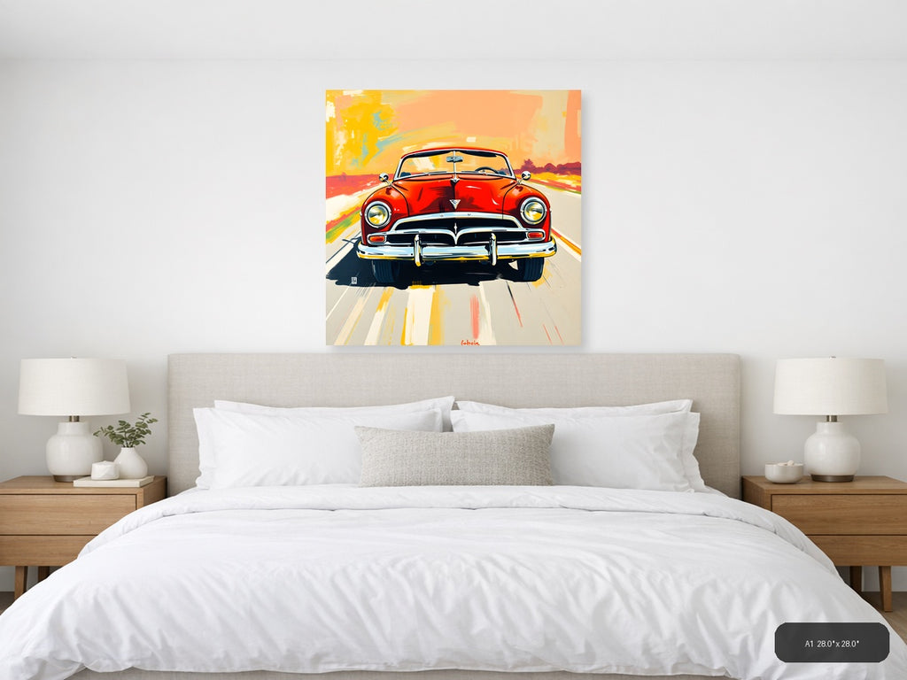 Classic Red Convertible Car Abstract Wall Art — A1 / Bedroom