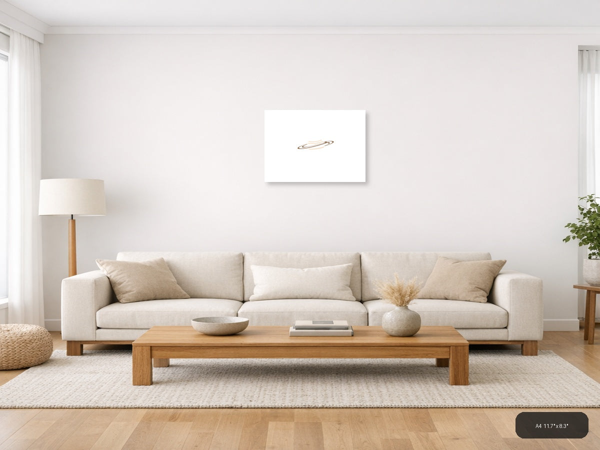 Minimalist Saturn Planet Brown & Peach Wall Art — A4 / Living Room