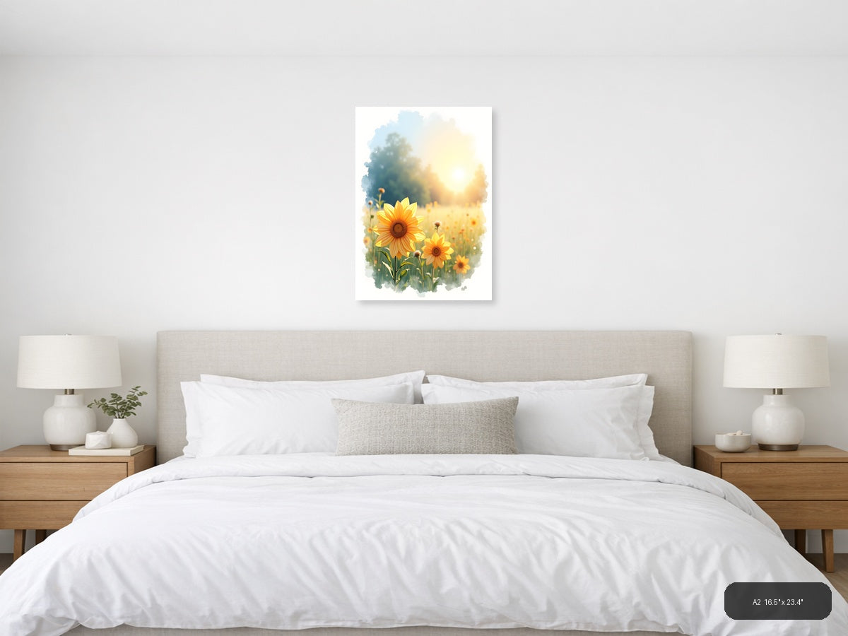 Sunflowers in Golden Light Watercolor Wall Art — A2 / Bedroom