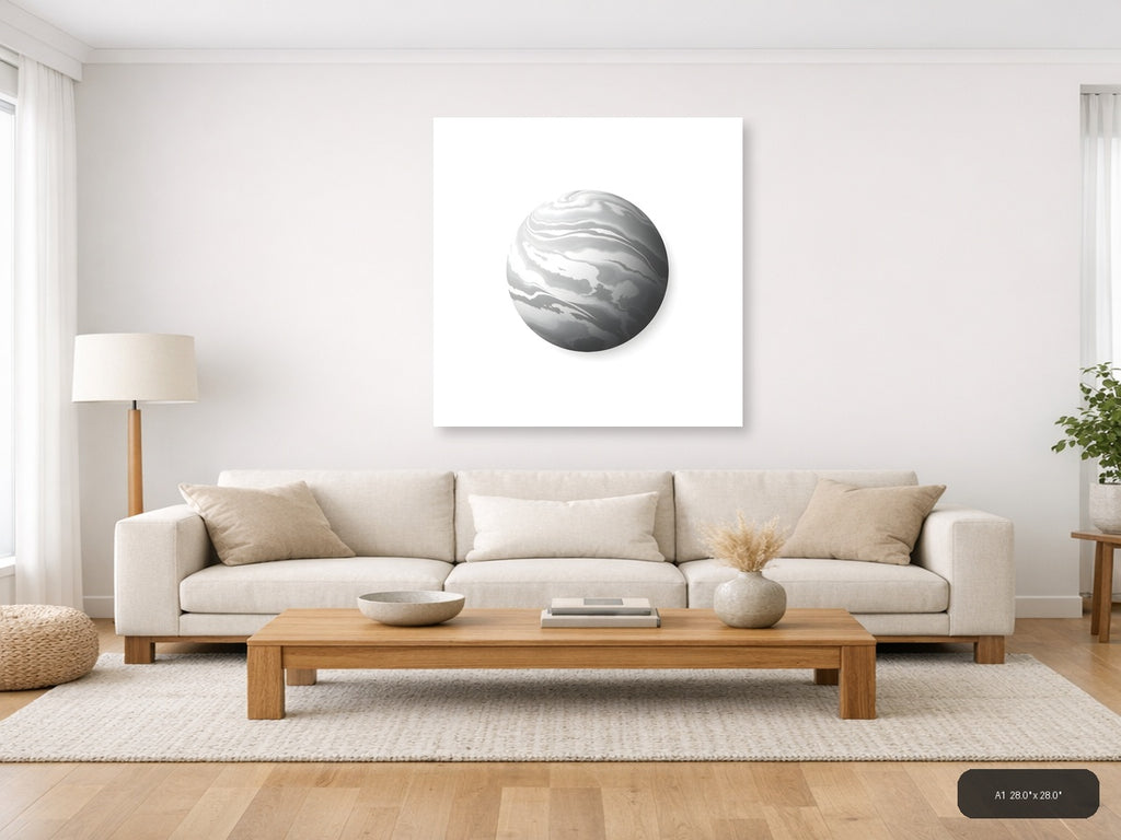 Minimalist Grey Marble Sphere Wall Art — A1 / Living Room