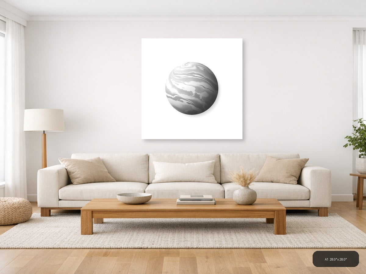 Minimalist Grey Marble Sphere Wall Art — A1 / Living Room