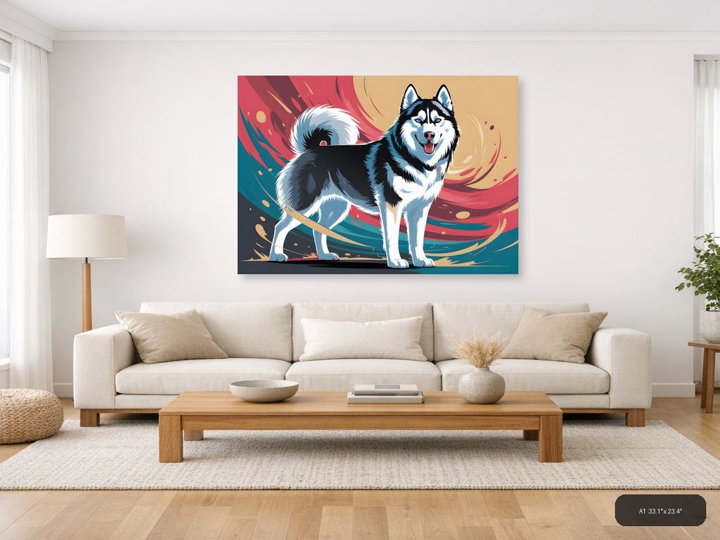 Colorful Husky Dog Abstract Modern Wall Art — A1 / Living Room