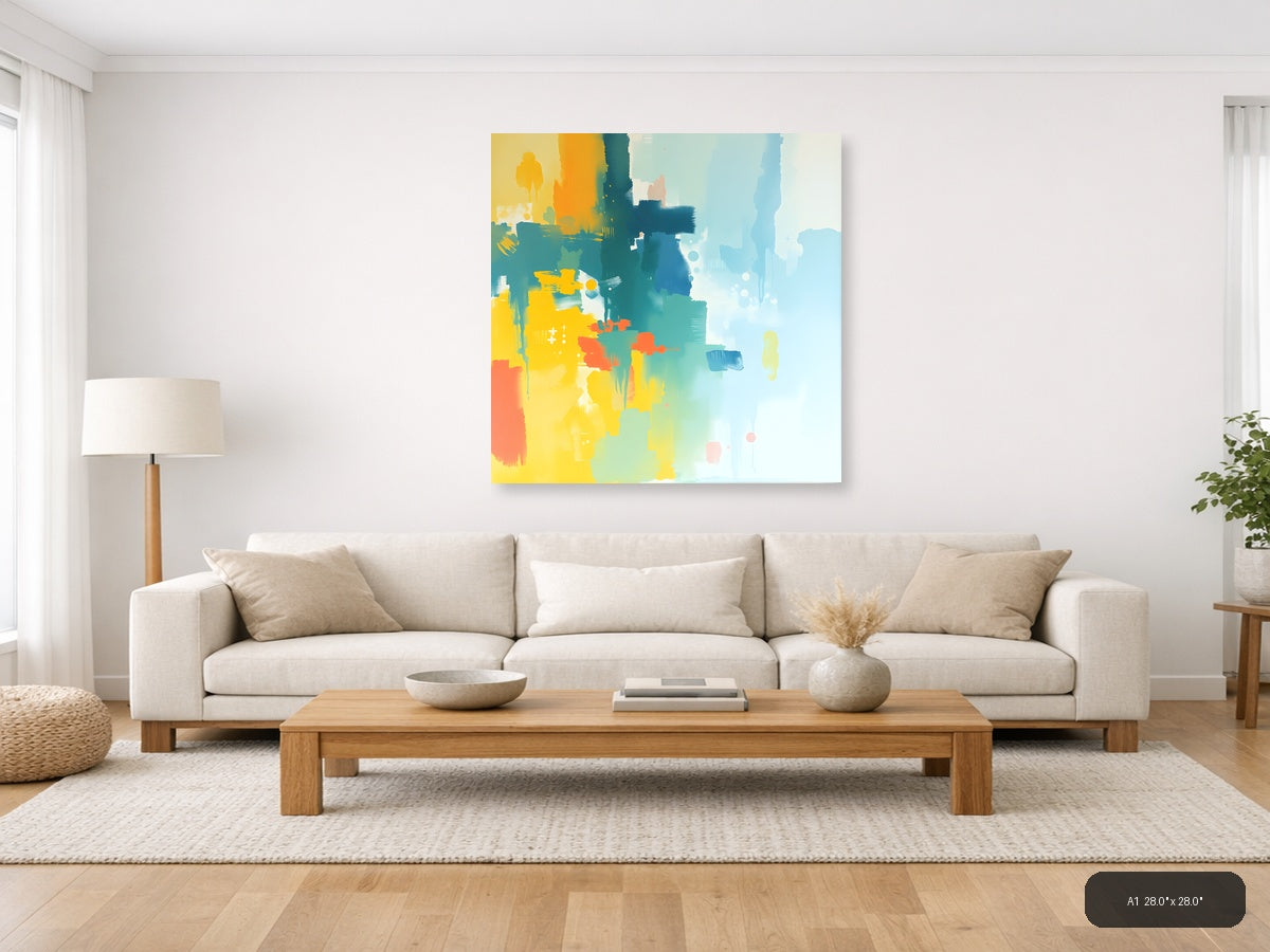 Abstract Colour Gradient Modern Yellow Blue Wall Art — A1 / Living Room