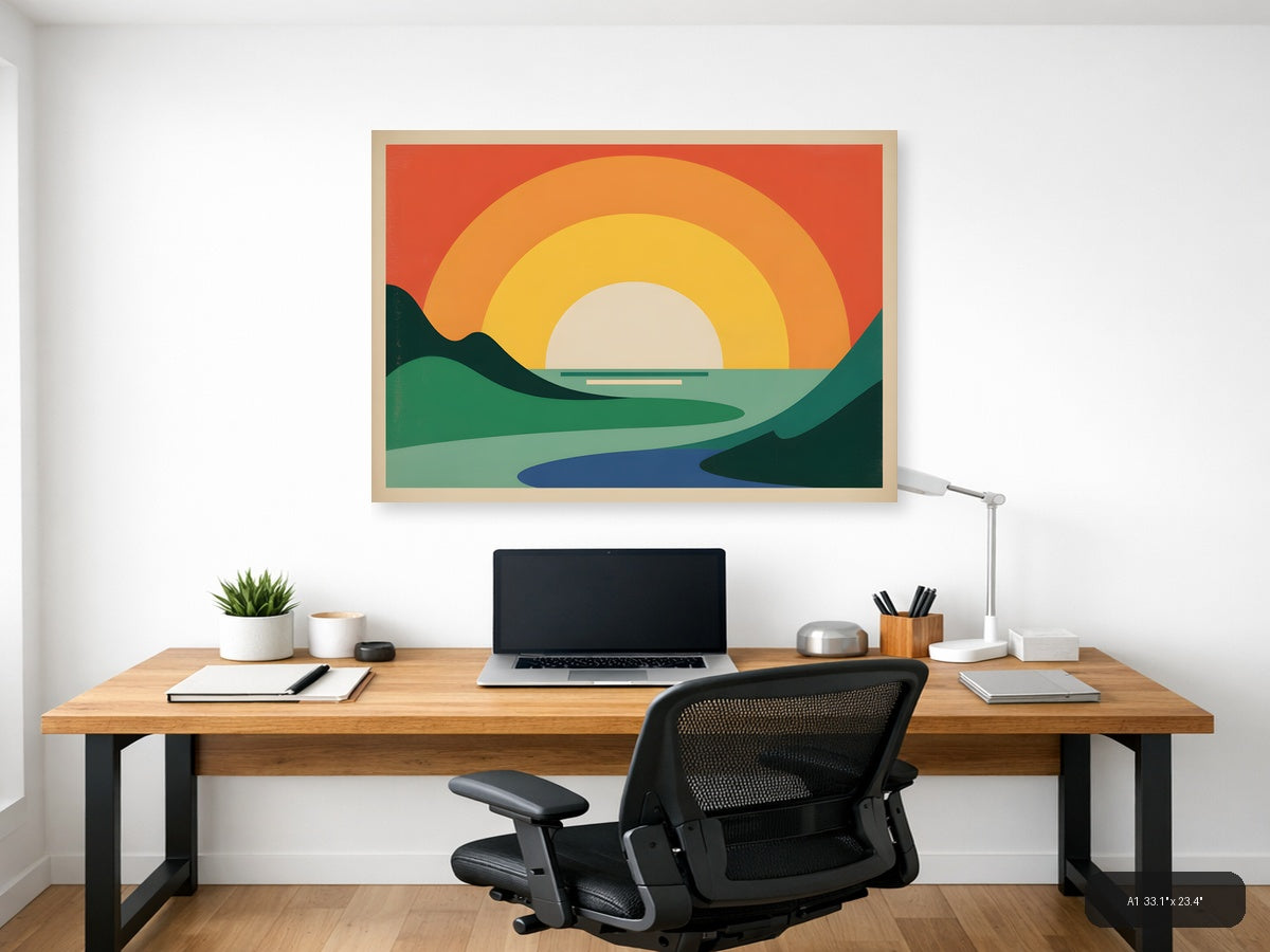 Vintage Sunset Landscape Minimalist Wall Art — A1 / Office