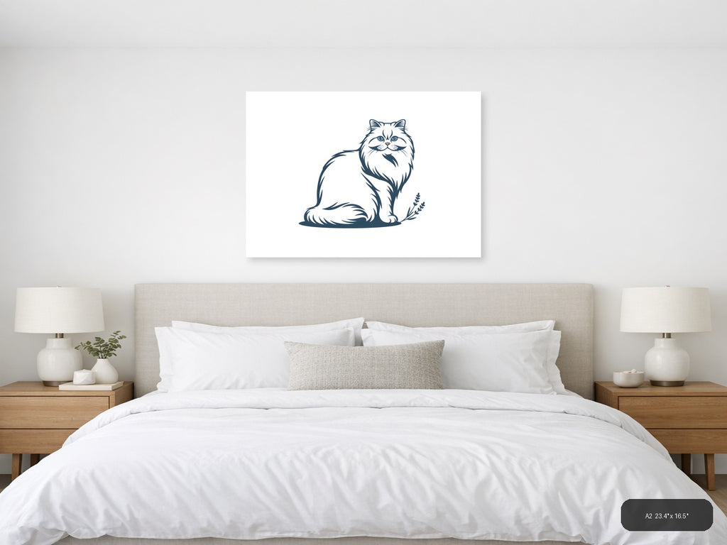 Minimalist Persian Cat with Mustache Wall Art — A2 / Bedroom