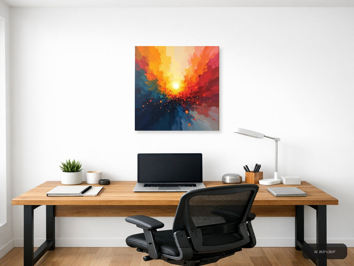 Abstract Radiant Sunset Explosion Orange Red Wall Art — A2 / Office