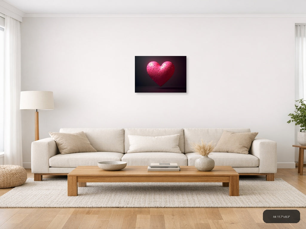 3D Pink Heart with Textured Surface Photography Wall Art — A4 / Living Room