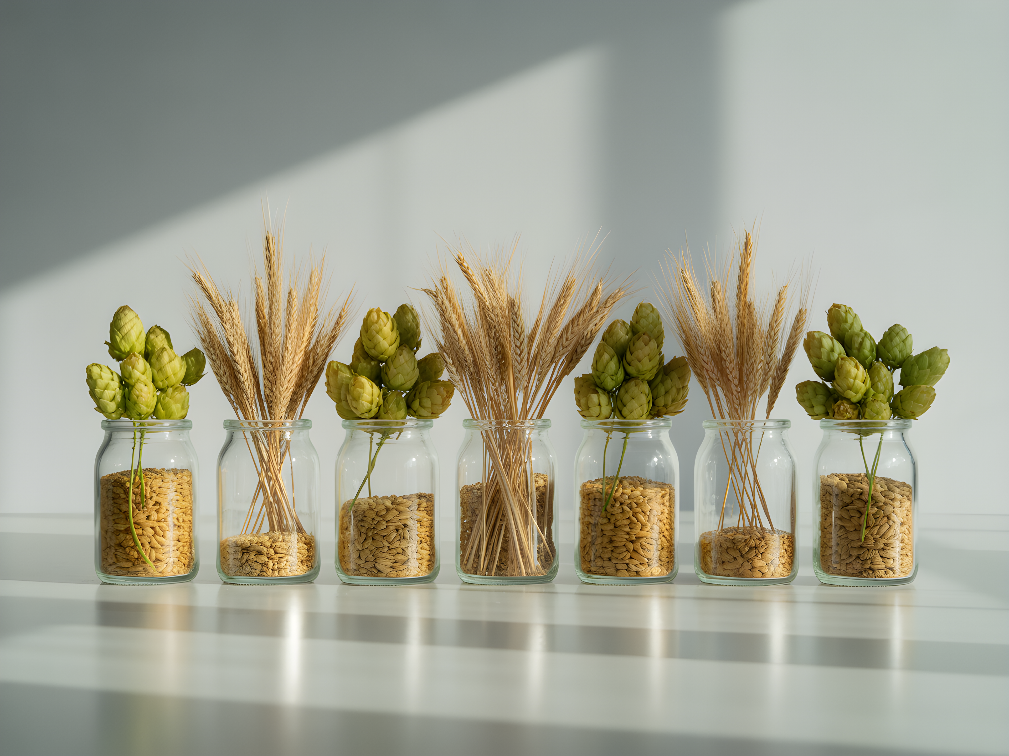 Minimalist Wheat & Hops Jars Still Life Wall Art