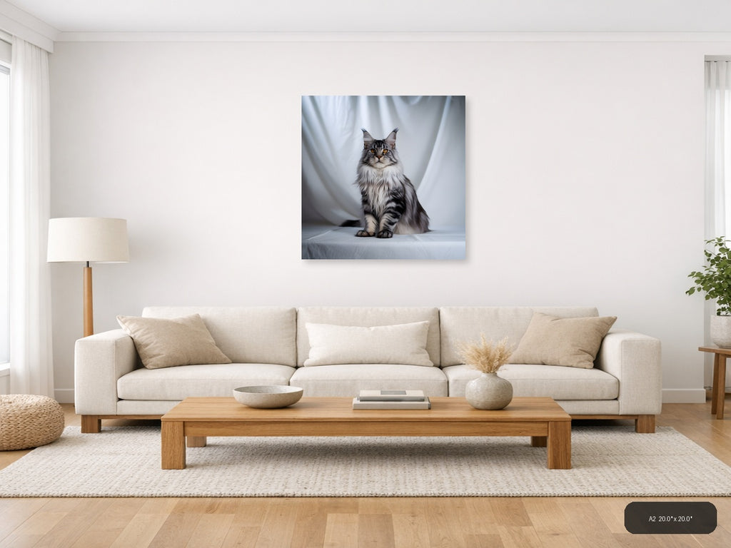 Gray Tabby Cat Portrait Minimalist Wall Art — A2 / Living Room