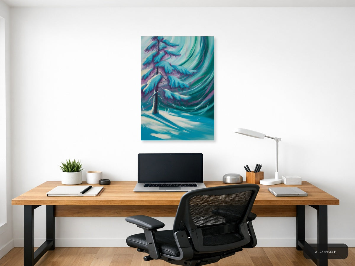 Abstract Winter Tree with Aurora Swirls Wall Art — A1 / Office