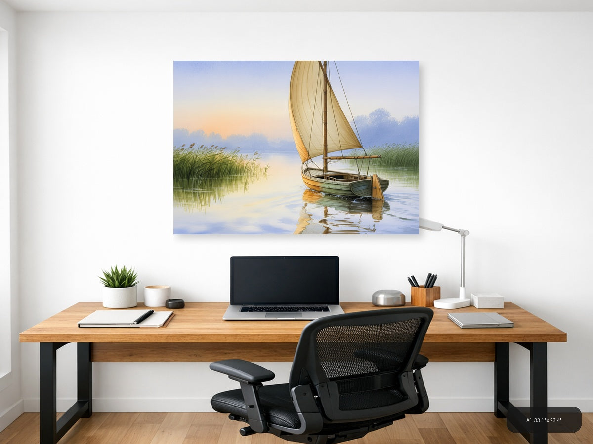 Boat — Watercolor (Landscape) Canvas Print | Watercolor Wall Art | A4 A3 A2 A1 — A1 / Office