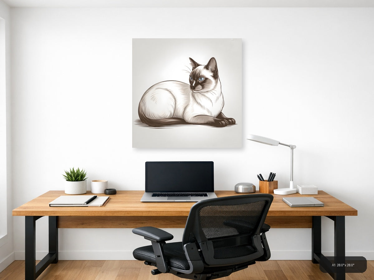 Siamese Cat Blue Eyes Line Art Wall Art — A1 / Office