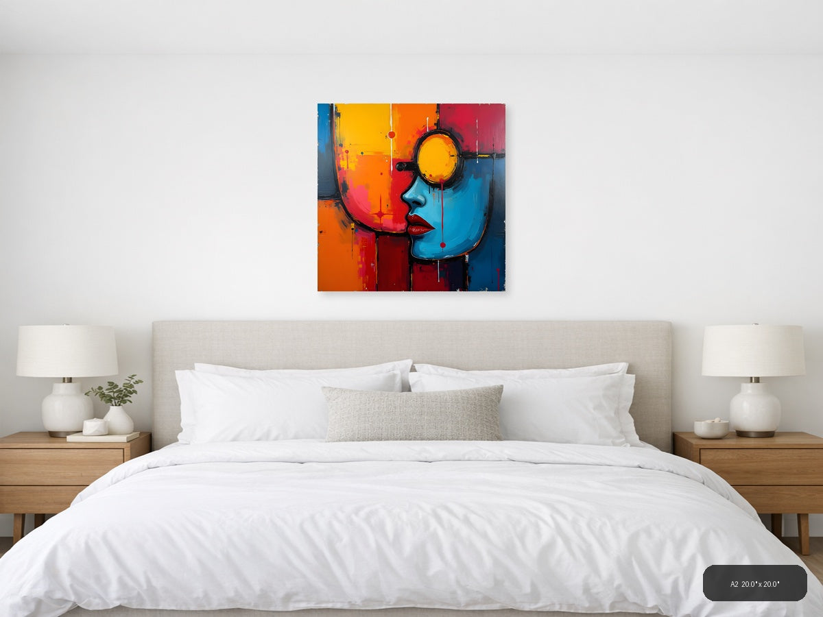 Colorful Abstract Face Profile Yellow Eye Wall Art — A2 / Bedroom
