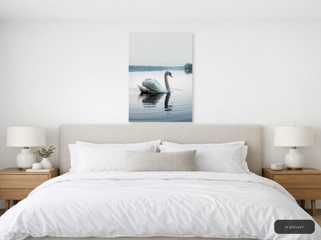 Minimalist White Swan Reflection Lake Wall Art — A1 / Bedroom