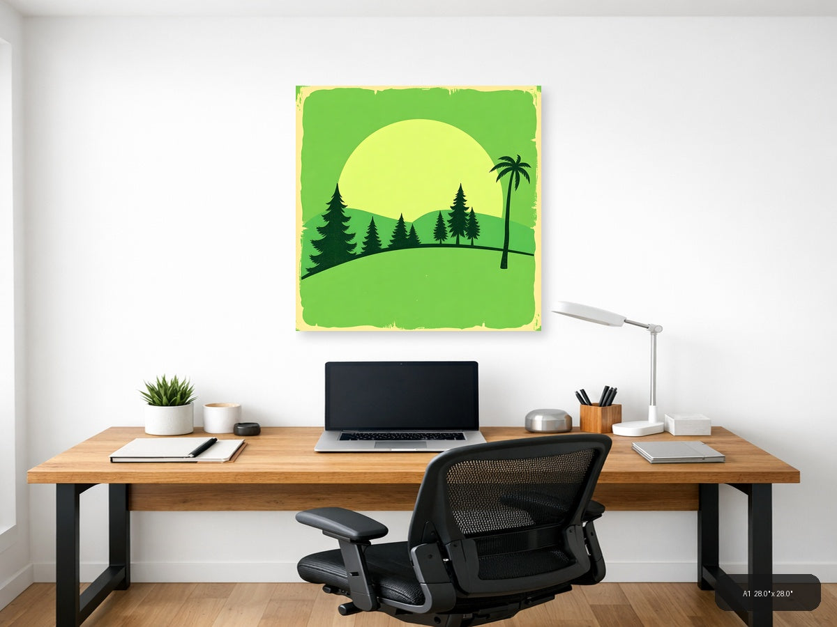 Vintage Tropical Forest Landscape with Palm Tree Wall Art — A1 / Office