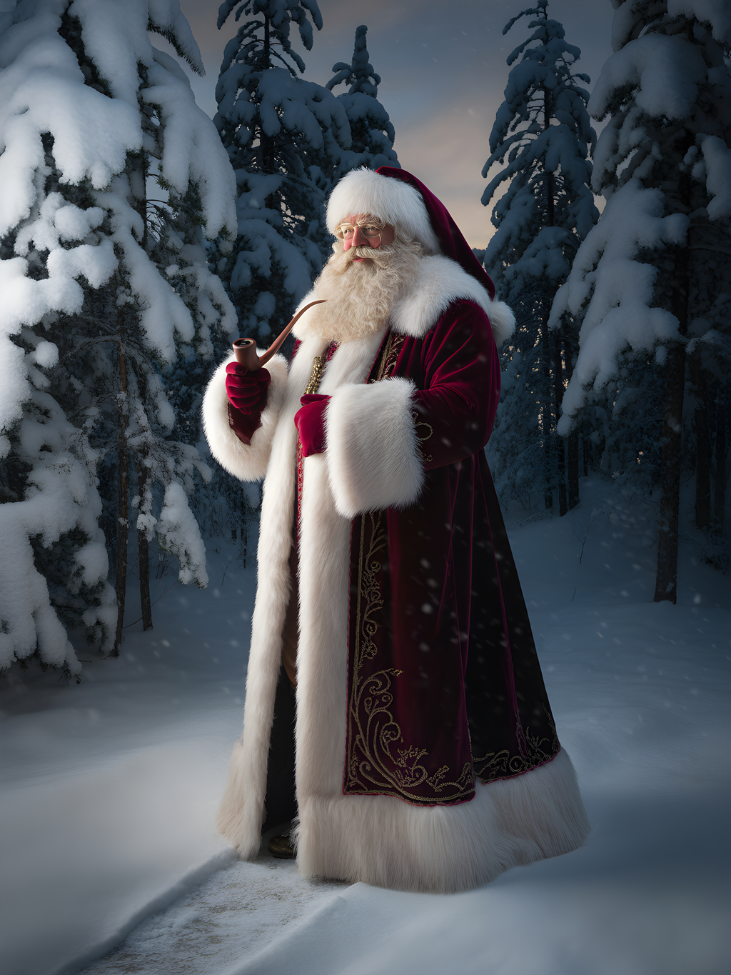 Santa in Snowy Forest Portrait Photography Wall Art