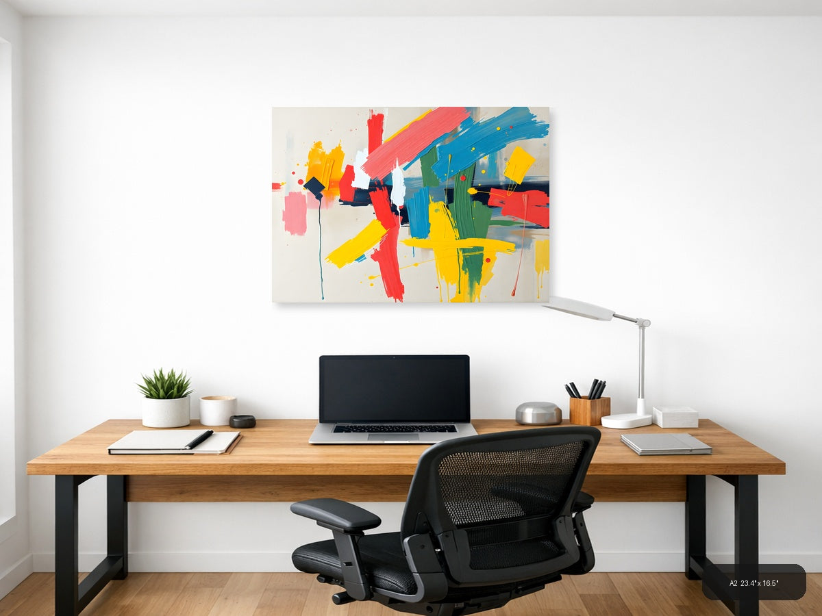 Colorful Abstract Brushstrokes & Geometric Shapes Wall Art — A2 / Office