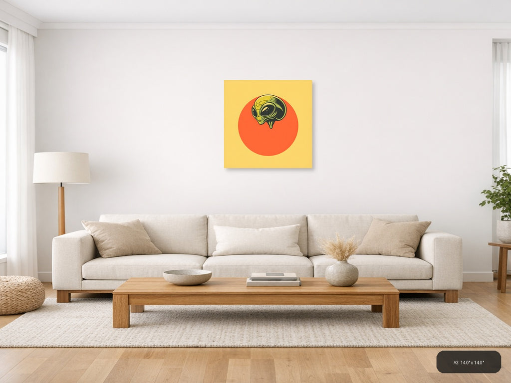 Vintage Alien Head on Red Sun Wall Art — A3 / Living Room