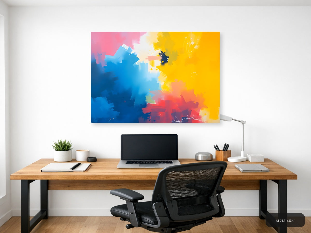 Blue Yellow Red Abstract Brushstrokes Modern Wall Art — A1 / Office