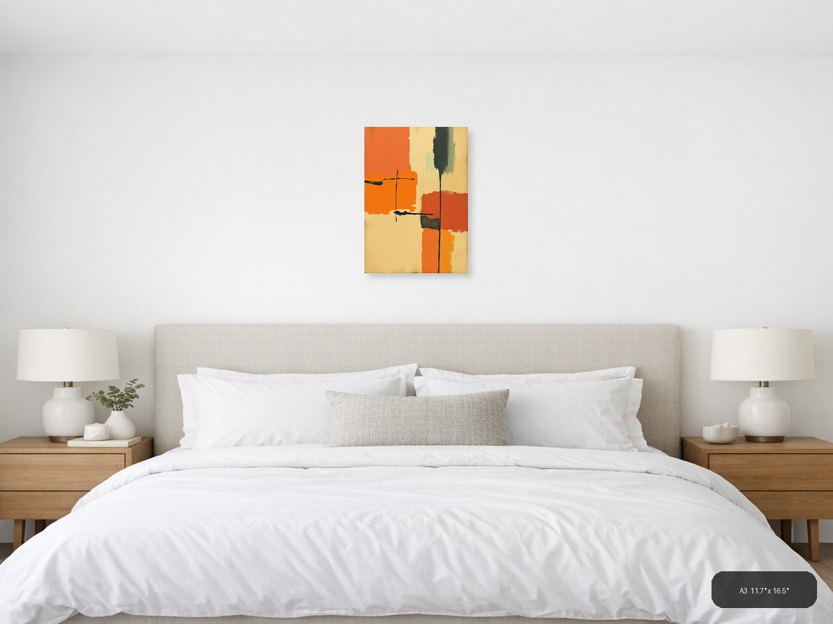 Vintage Abstract Cross Orange and Cream Wall Art — A3 / Bedroom