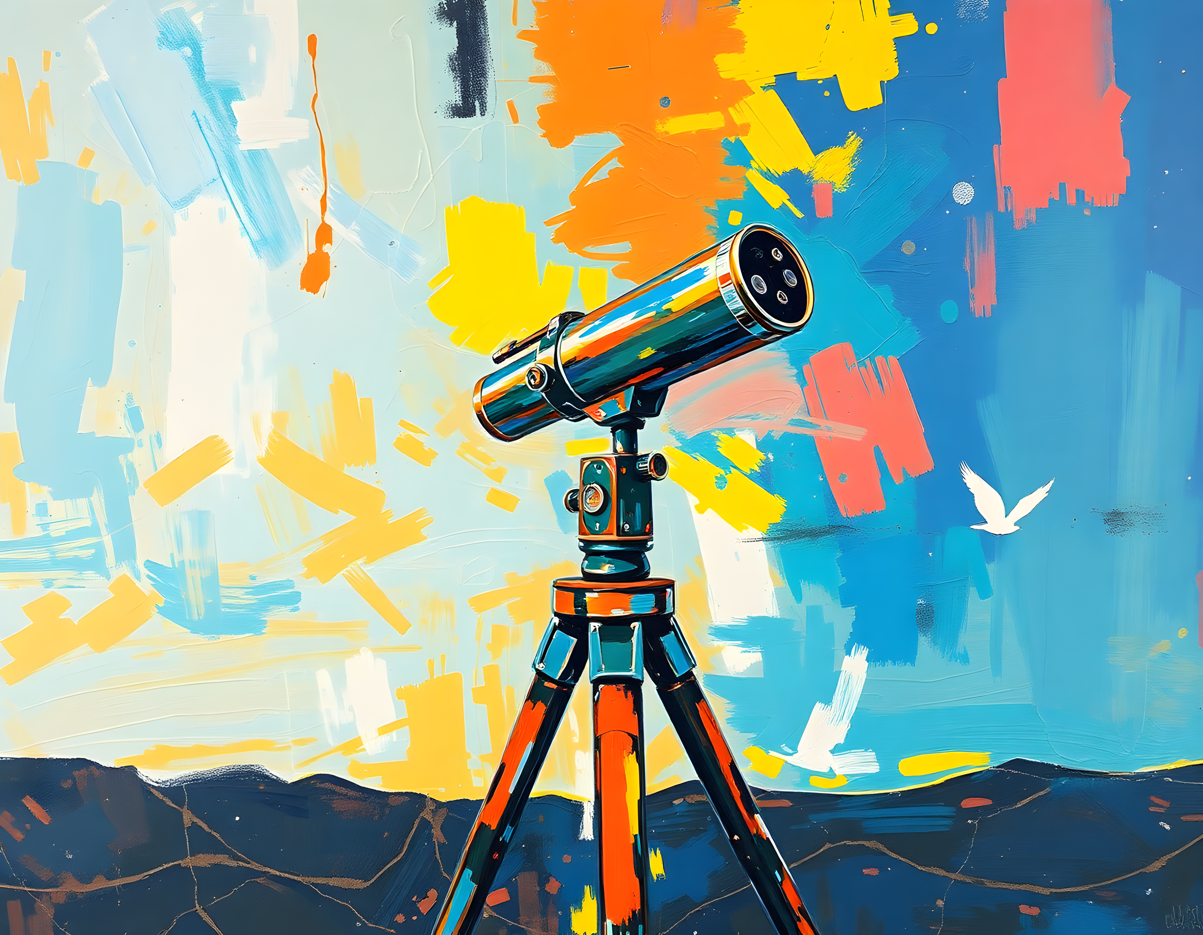 Colorful Telescope Abstract Art Print Wall Art