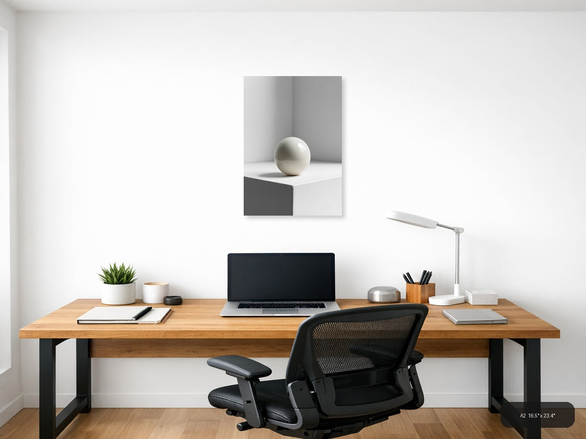 Minimalist White Sphere on Pedestal Wall Art — A2 / Office