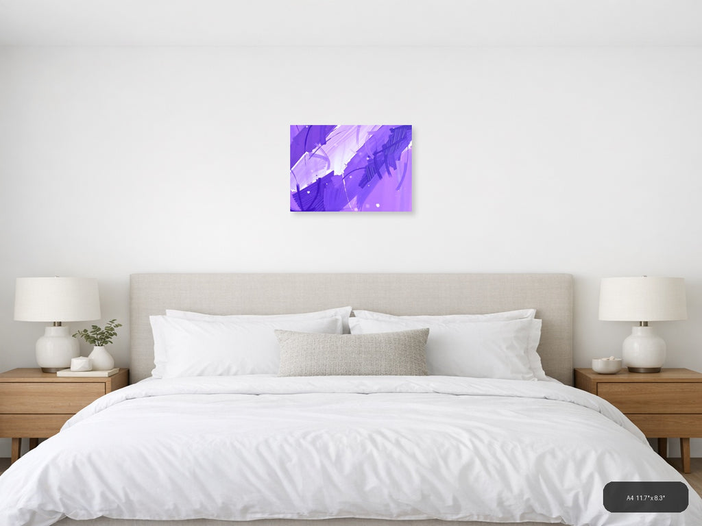 Purple Abstract Brushstrokes & Light Rays Wall Art — A4 / Bedroom