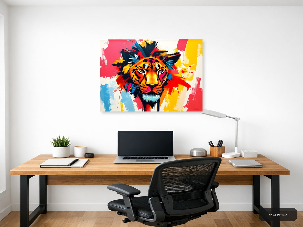 Colorful Abstract Lion Head Splash Wall Art — A2 / Office