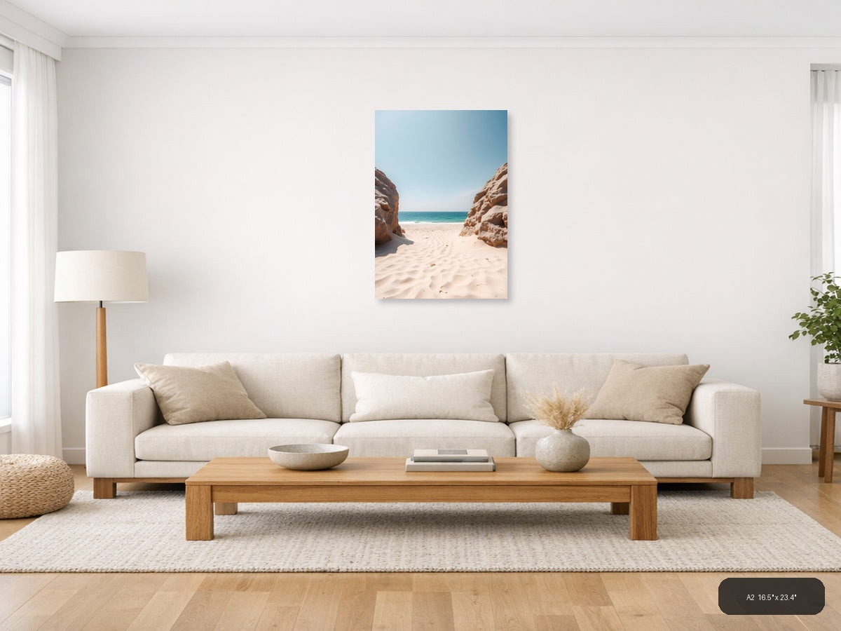 Minimalist Beach Cove Between Rock Formations Wall Art — A2 / Living Room