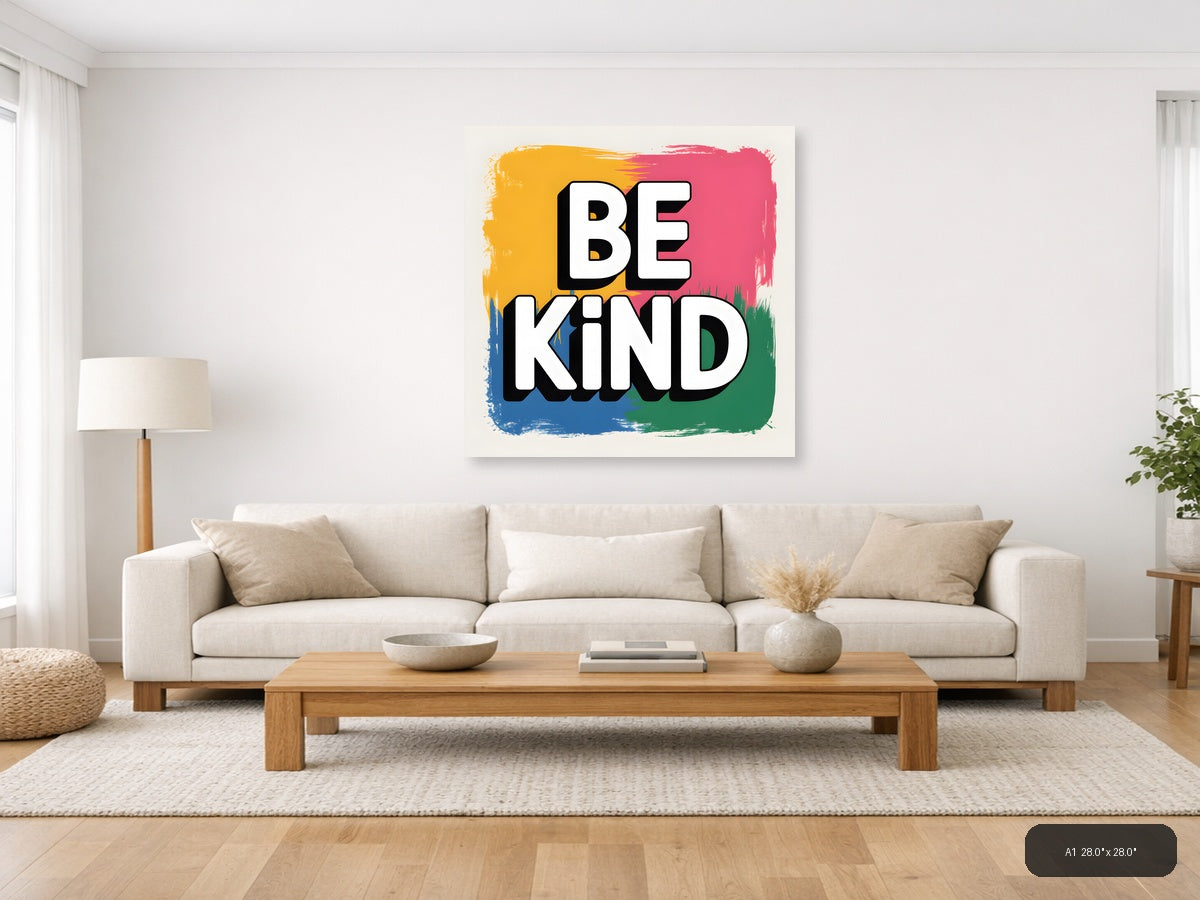Be Kind Abstract Colorful Square Wall Art — A1 / Living Room