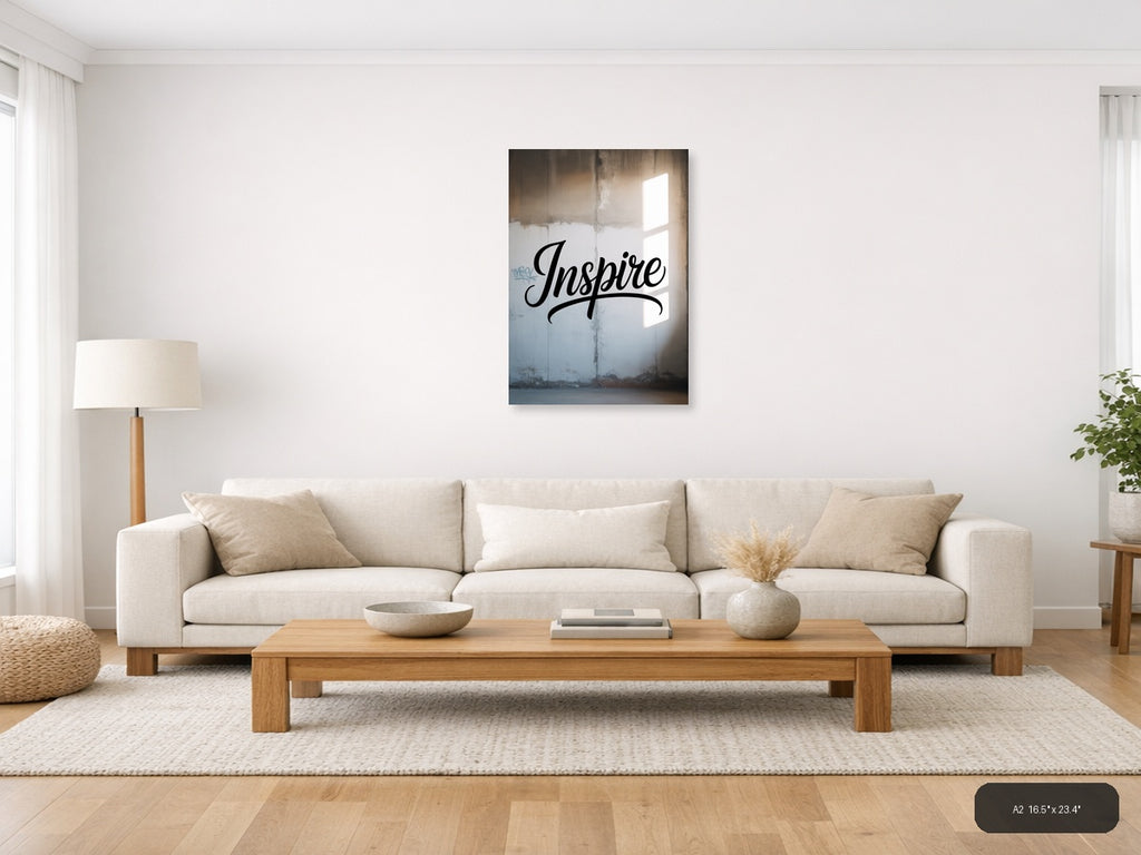 Inspire Typography Wall Art - Motivational Black Script — A2 / Living Room