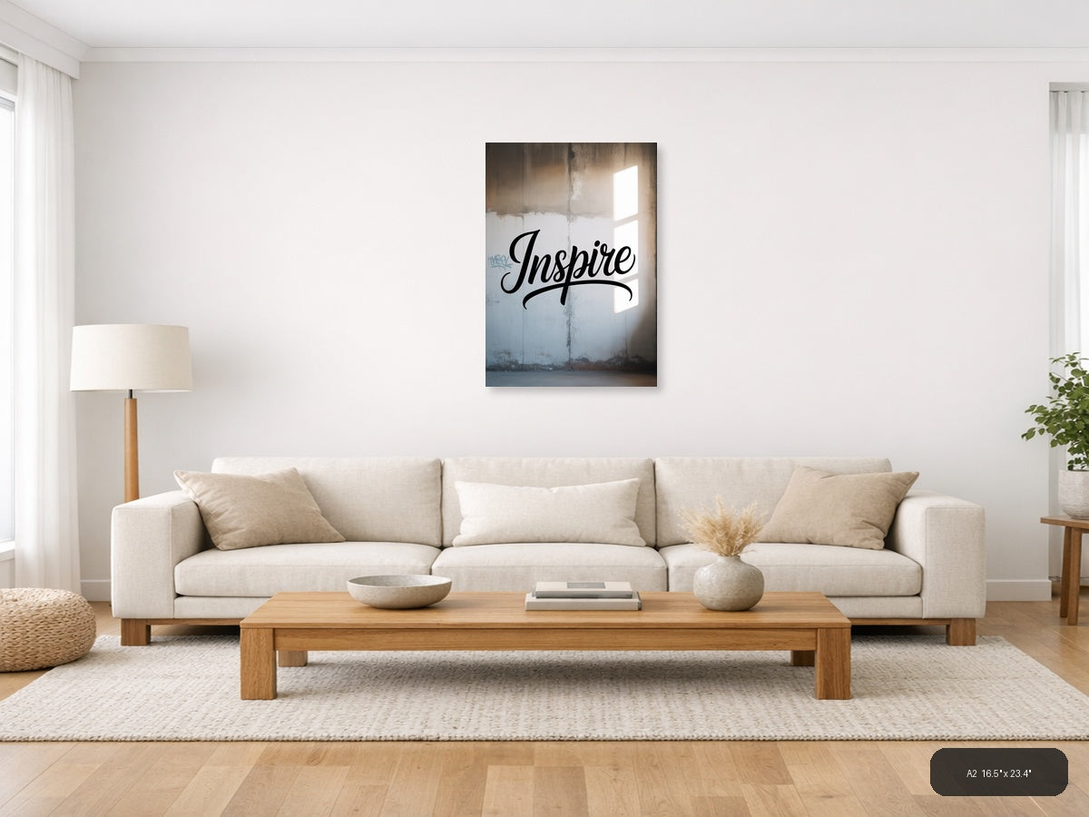 Inspire Typography Wall Art - Motivational Black Script — A2 / Living Room