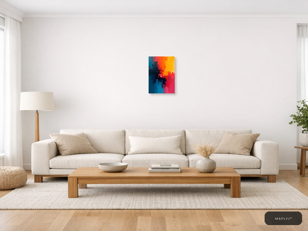 Abstract Color Gradient: Blue to Orange Wall Art — A4 / Living Room