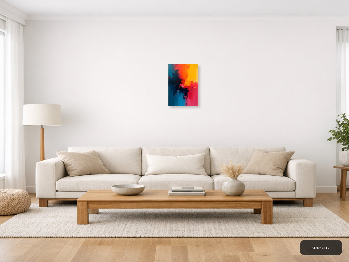 Abstract Color Gradient: Blue to Orange Wall Art — A4 / Living Room