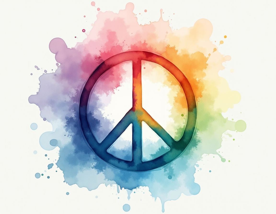 Watercolor Peace Sign Rainbow Splash Wall Art