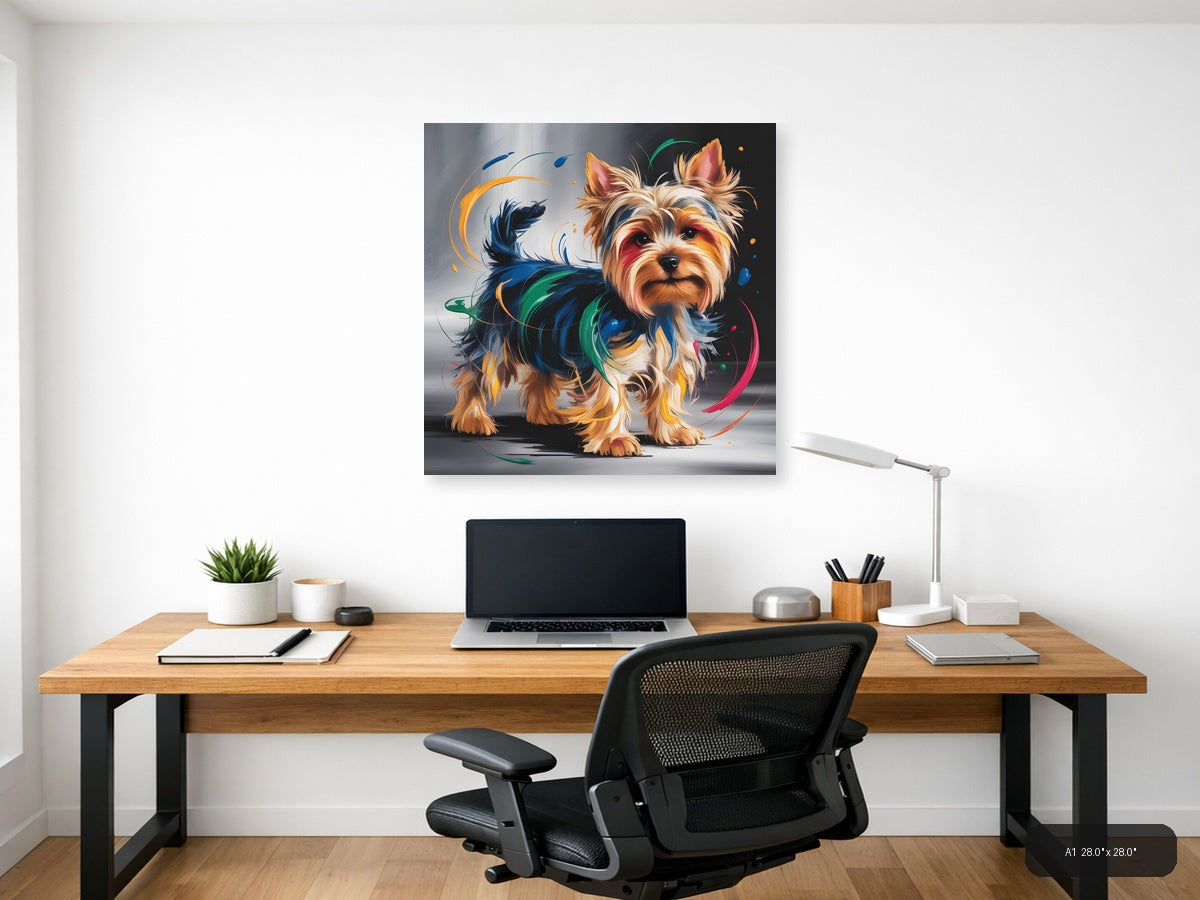 Colorful Abstract Yorkie Dog Portrait Wall Art — A1 / Office