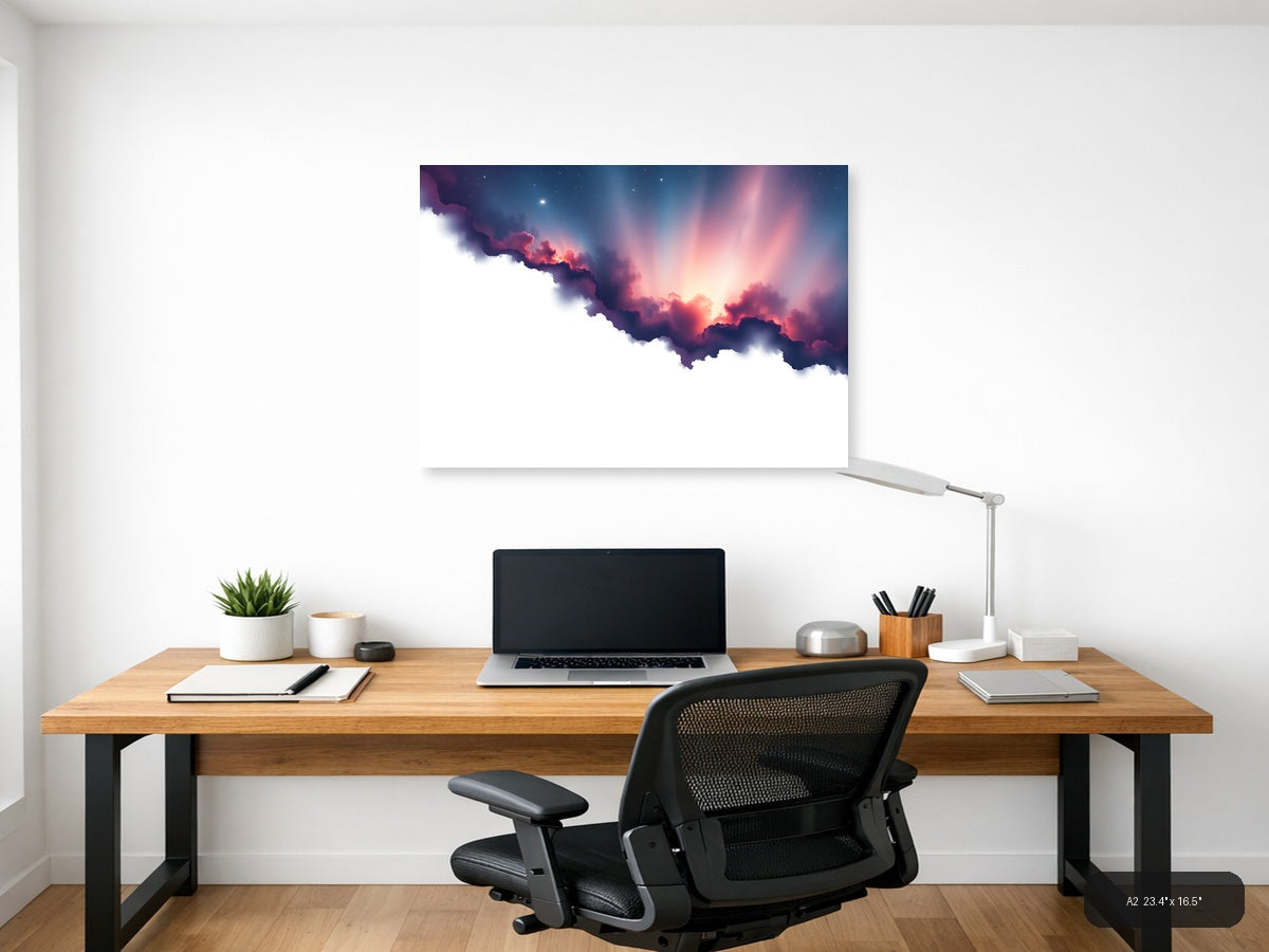 Cosmic Nebula Cloud Minimalist Landscape Wall Art — A2 / Office