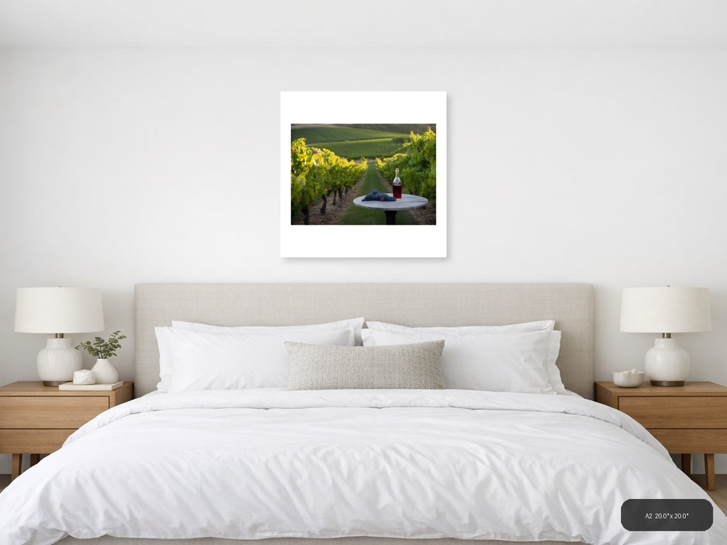 Vineyard Wine Bottle Grapes Minimalist Wall Art — A2 / Bedroom