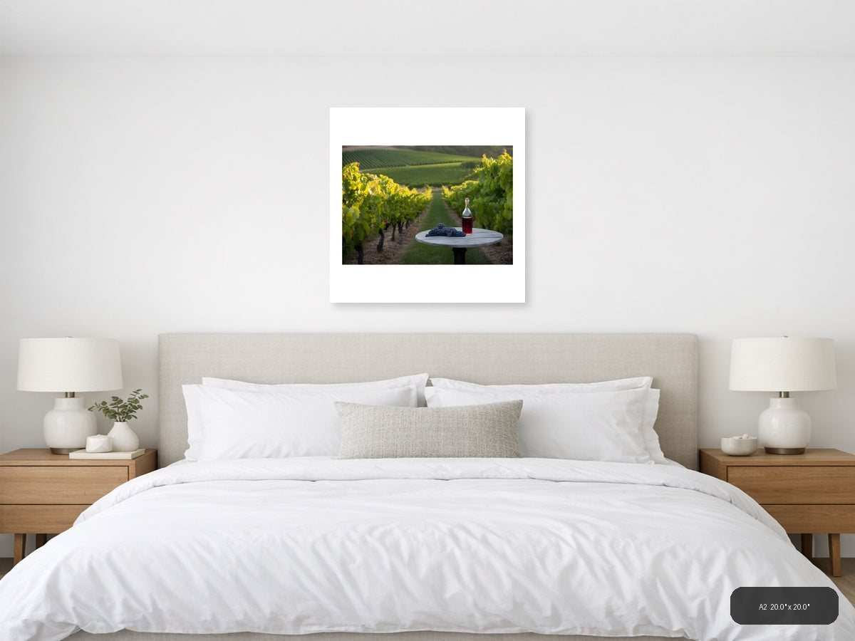Vineyard Wine Bottle Grapes Minimalist Wall Art — A2 / Bedroom