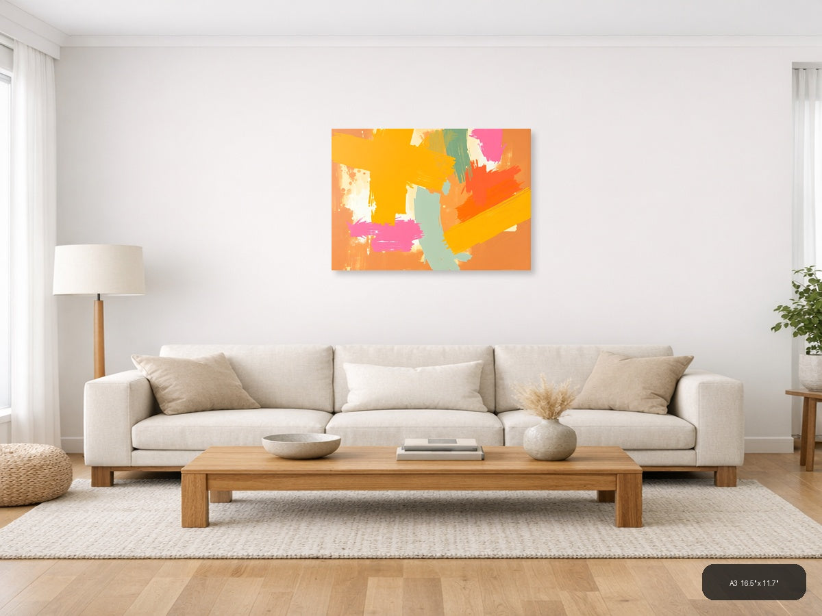Vibrant Abstract Brushstrokes Modern Wall Art — A3 / Living Room