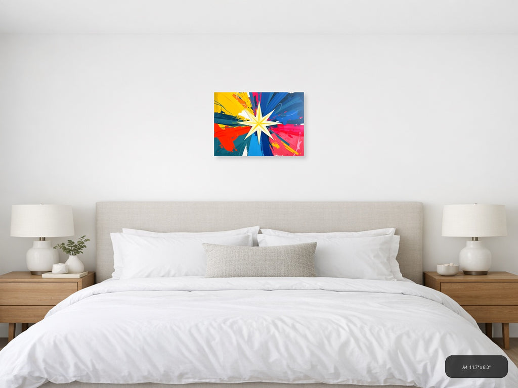 Vibrant Abstract Star Burst Rays Colorful Wall Art — A4 / Bedroom