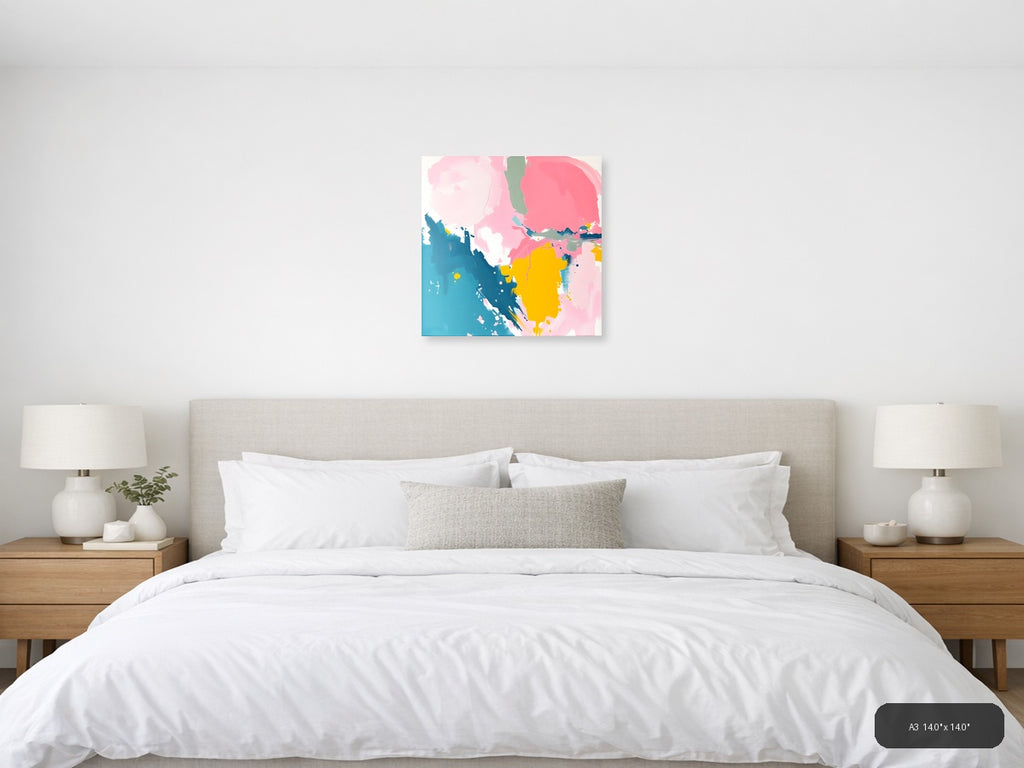 Abstract Profile in Pink, Blue & Yellow Wall Art — A3 / Bedroom