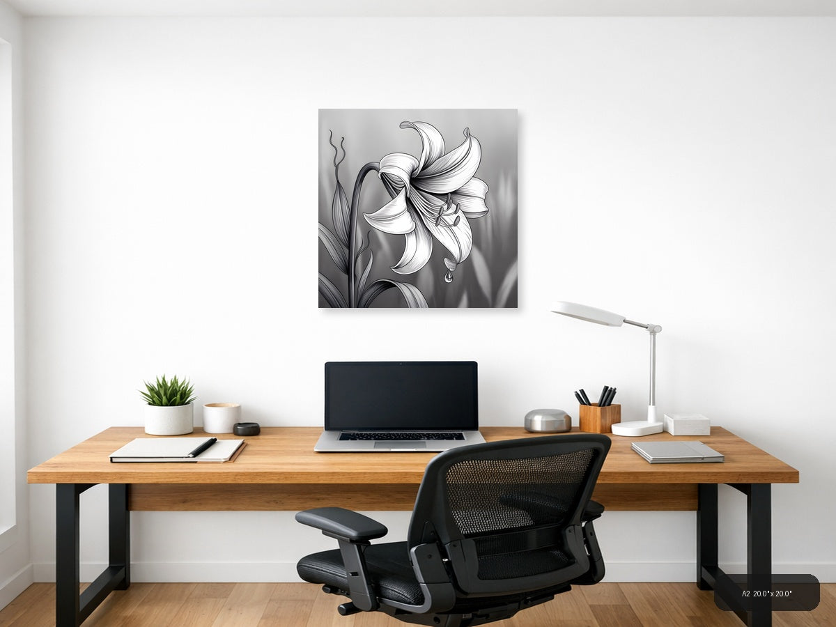 Oriental Lily Line Art Botanical Drawing Wall Art — A2 / Office