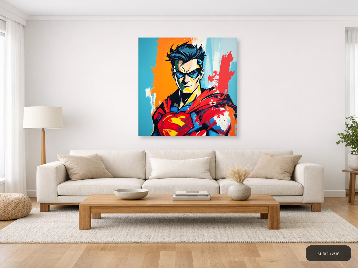 Abstract Superhero Portrait Pop Art Style Wall Art — A1 / Living Room