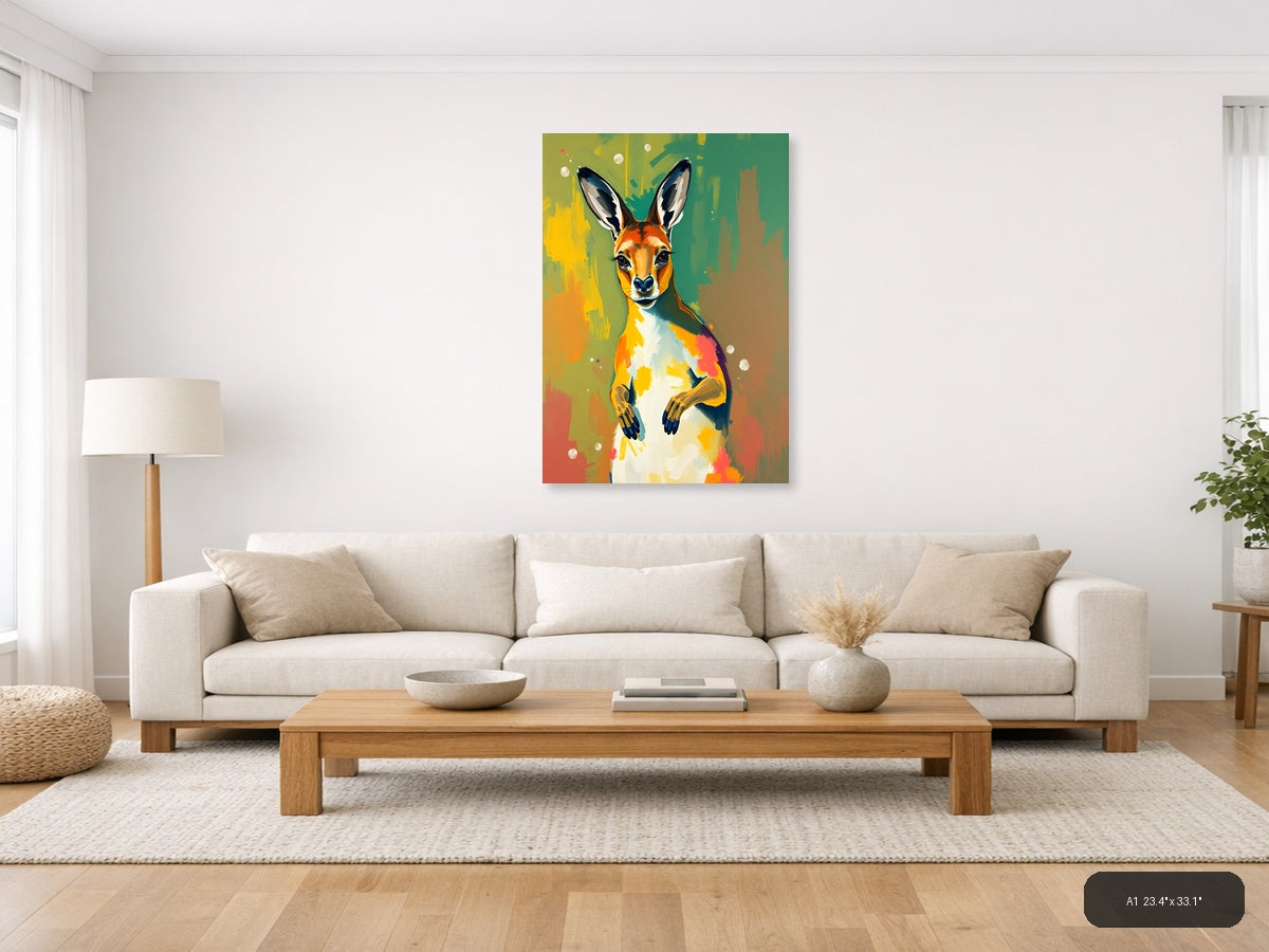 Colorful Abstract Kangaroo Portrait Wall Art — A1 / Living Room