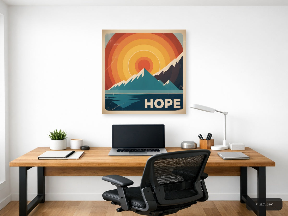 Vintage Retro Mountain Sunrise Hope Wall Art — A1 / Office