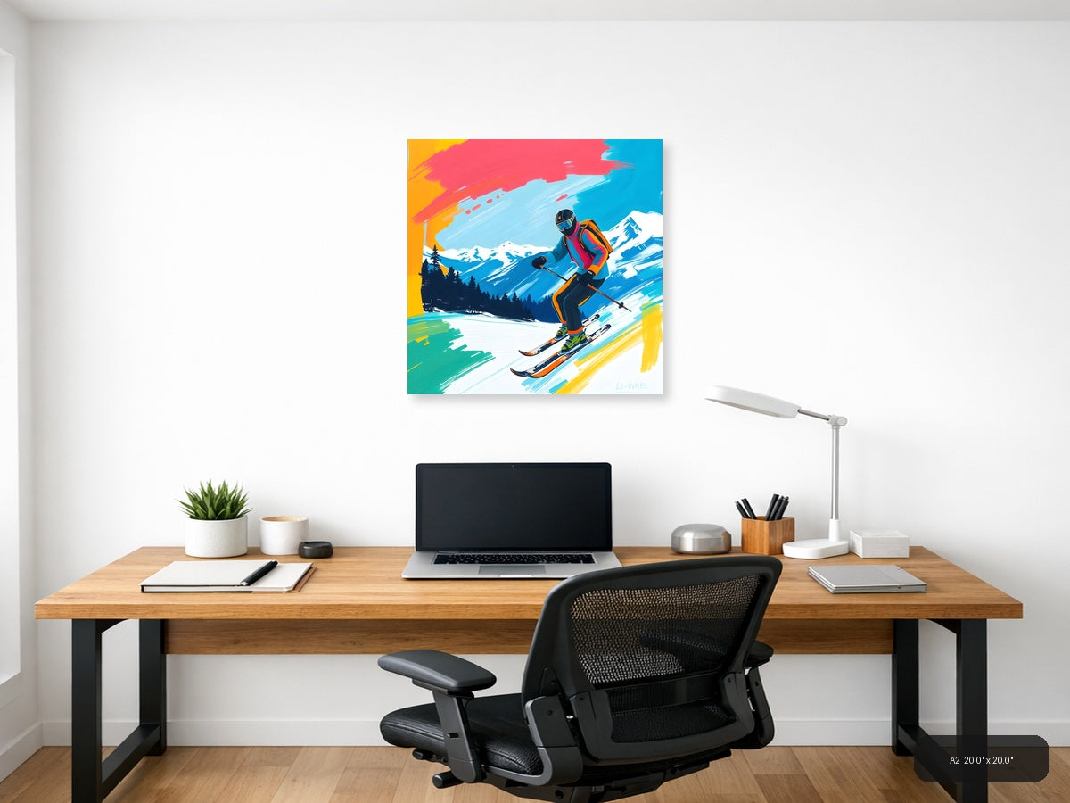 Abstract Skier Mountain Landscape Modern Wall Art — A2 / Office