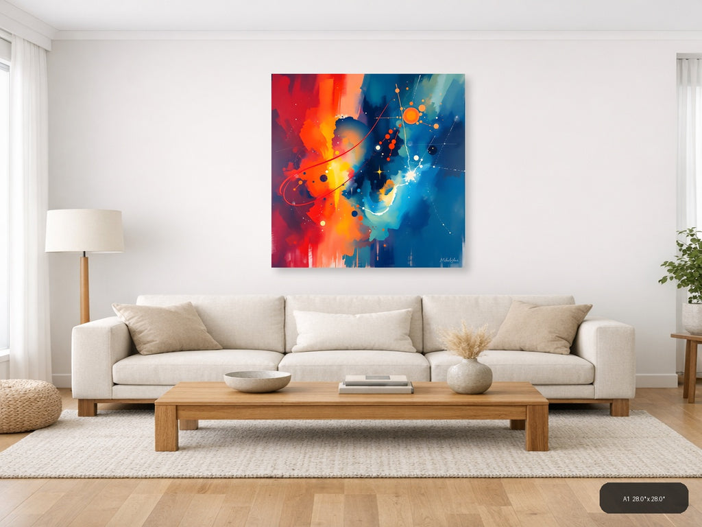 Abstract Cosmic Energy Orange Blue Wall Art — A1 / Living Room