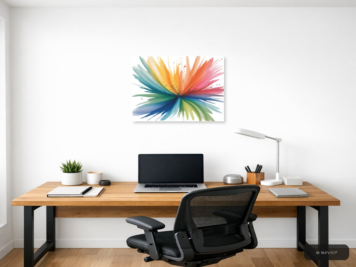 Rainbow Watercolor Burst Abstract Splash Wall Art — A3 / Office